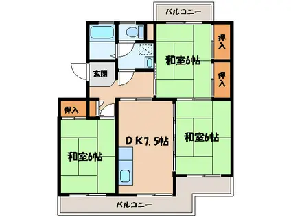 ビレッジ都府楼II(3DK/4階)の間取り写真