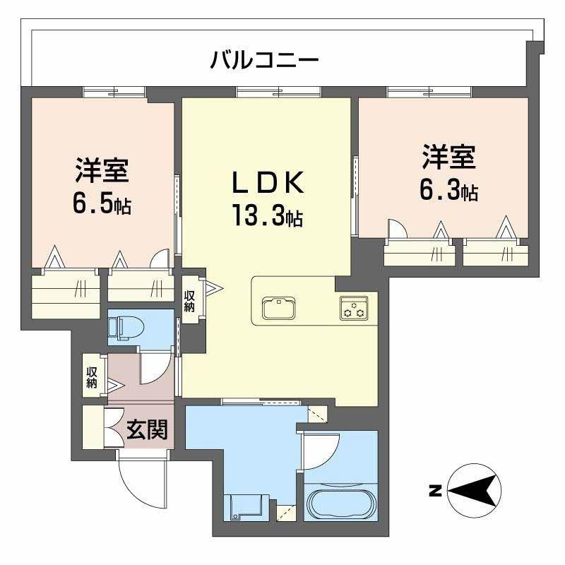 シャトードール リュミエール(2LDK/4階)の間取り写真