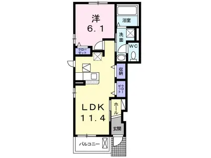 クレメント野田(1LDK/1階)の間取り写真