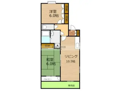 翠ヶ丘五番館(2LDK/1階)の間取り写真