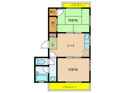 メイプルコート若草(2DK/2階)の間取り写真