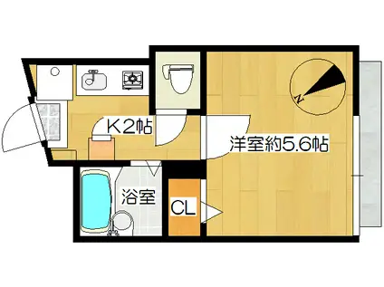 KMヒルズ(1K/1階)の間取り写真