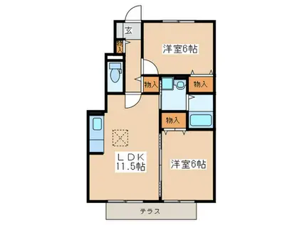 ヴィーベルK3(2LDK/1階)の間取り写真