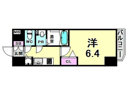 プレサンスみなと元町駅前(1K/6階)の間取り写真