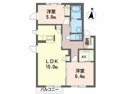 プロムナード南ヶ丘C(2LDK/2階)の間取り写真