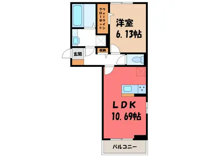 エクシブ前橋A(1LDK/2階)の間取り写真