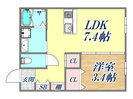 グリシーナ東園田リンド(1LDK/1階)の間取り写真