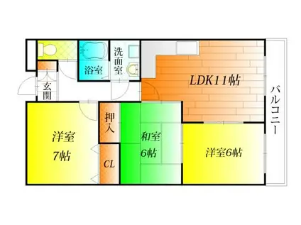 ネオシティー道明寺(3LDK/1階)の間取り写真