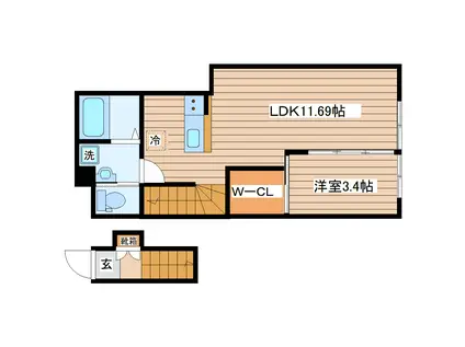 グランヴィラ八本松(1LDK/2階)の間取り写真