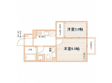 トライアングル中野(2K/1階)の間取り写真