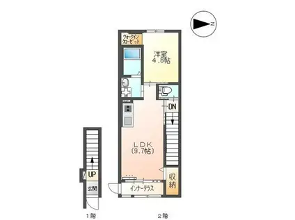 ユニヴァリティII K大津町(1LDK/2階)の間取り写真