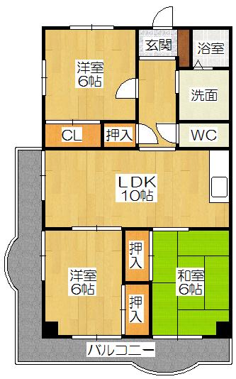 グリーンパーク吉田(3LDK/6階)の間取り写真