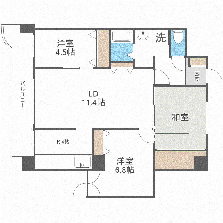 ラ・ヴェルト円山(3LDK/6階)の間取り写真