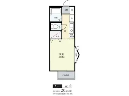 セジュールF B棟(1K/2階)の間取り写真