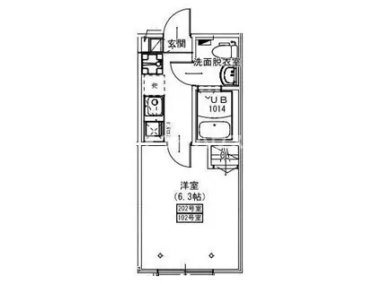 KEIAI RESIDENCE 新検見川(1K/1階)の間取り写真