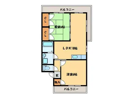 オークヒルズ707(2LDK/1階)の間取り写真