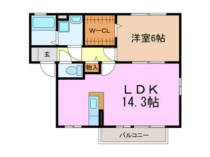 ウィルモア赤池B(1LDK/2階)の間取り写真