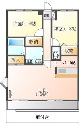 ヒルズ牧の池(2LDK/1階)の間取り写真