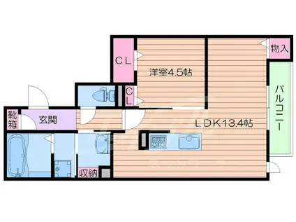 アイリス城北(1LDK/1階)の間取り写真