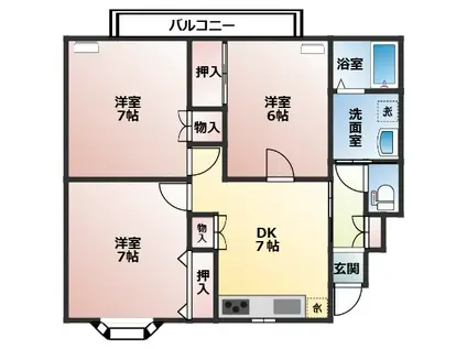 サンライズK(3DK/1階)の間取り写真
