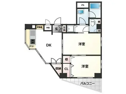 グランフォークスI鷹翔(2DK/4階)の間取り写真