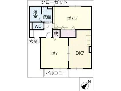 DAZZLINGA(2DK/2階)の間取り写真