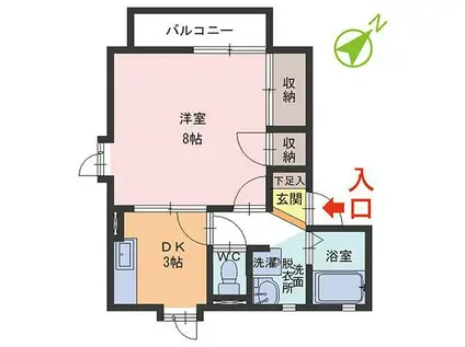 ベルメゾン(1DK/2階)の間取り写真