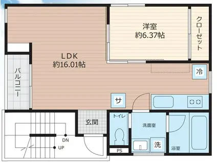 SCENE.MEGURO SAUNA RESIDENCE(1LDK/2階)の間取り写真