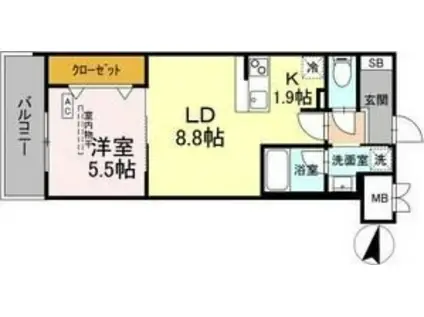 BULL HOUSE(1LDK/8階)の間取り写真