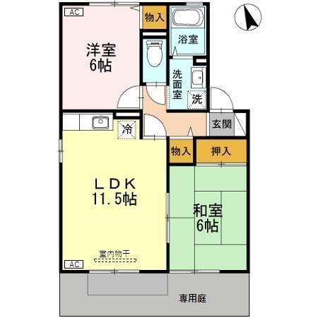 セジュールエスポワールII(2LDK/1階)の間取り写真