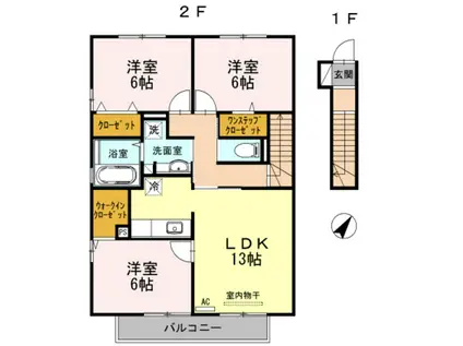 メルヴェーユI(3LDK/2階)の間取り写真