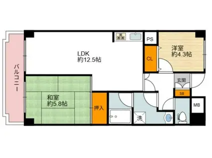 ライオンズマンション和泉上町(2LDK/7階)の間取り写真