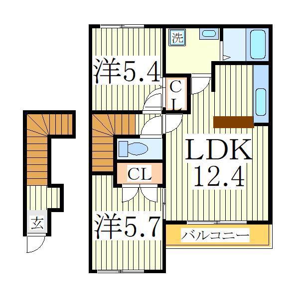 サンモール(2LDK/2階)の間取り写真