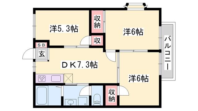 玲巧ーハイツ1(3DK/1階)の間取り写真