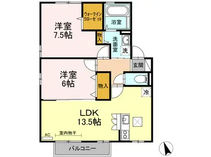 ルポルトボヌール(2LDK/1階)の間取り写真