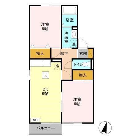 ユナイテッドII(2DK/1階)の間取り写真