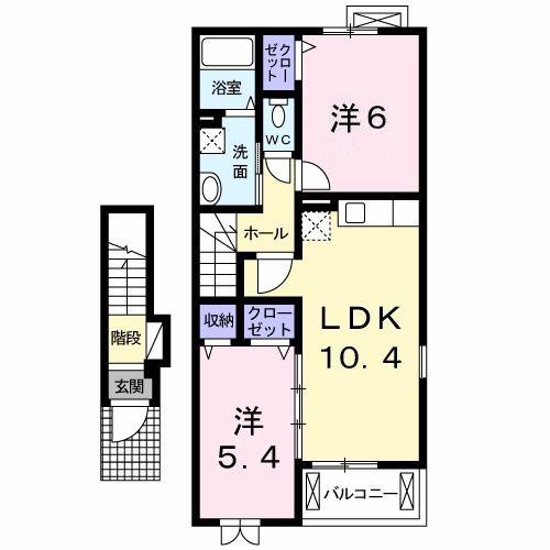 ウィッシュピュアハナワ(2LDK/2階)の間取り写真