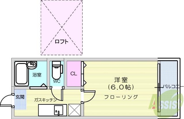 サンリブ中倉(1K/2階)の間取り写真