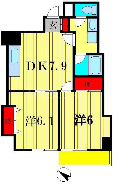 グローリアパレス壱番館(2DK/6階)の間取り写真