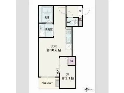 JACK HOMMACHIIII(1LDK/2階)の間取り写真