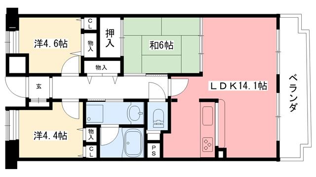 NTPRレジデンス甲子園四番町(3LDK/4階)の間取り写真