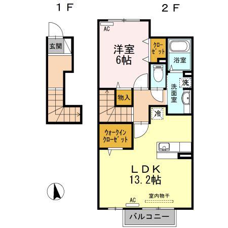 ベルジュネスK(1LDK/2階)の間取り写真
