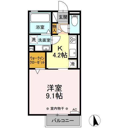 エイムIII(1K/2階)の間取り写真