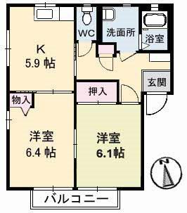 シャーメゾン侍町(2K/1階)の間取り写真