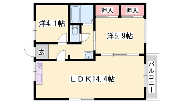 JAハイツ中屋(2LDK/2階)の間取り写真