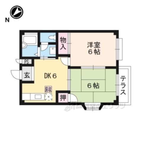 ＪＲ草津線 手原駅 徒歩15分 2階建 築35年(2DK/2階)の間取り写真