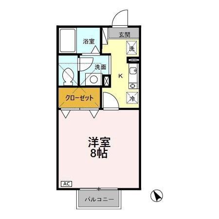 ビアンフェ(1K/2階)の間取り写真