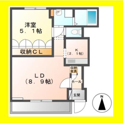 グレース・ワン(1LDK/1階)の間取り写真