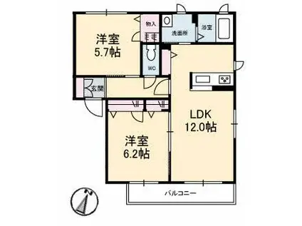 プリムヴェール B棟(2LDK/2階)の間取り写真