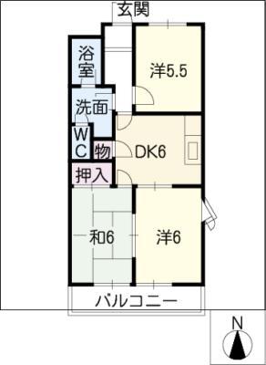 エクセリーヌK I(3DK/1階)の間取り写真